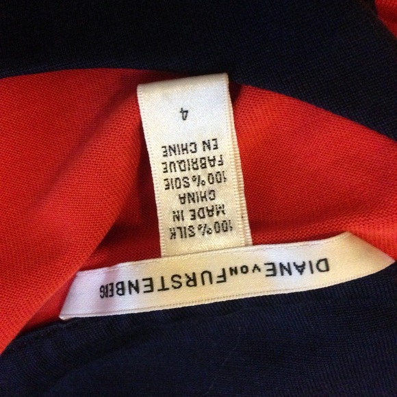 DVF "Coso" Orange Navy Silk Pleated Dress - Picture 4 of 4